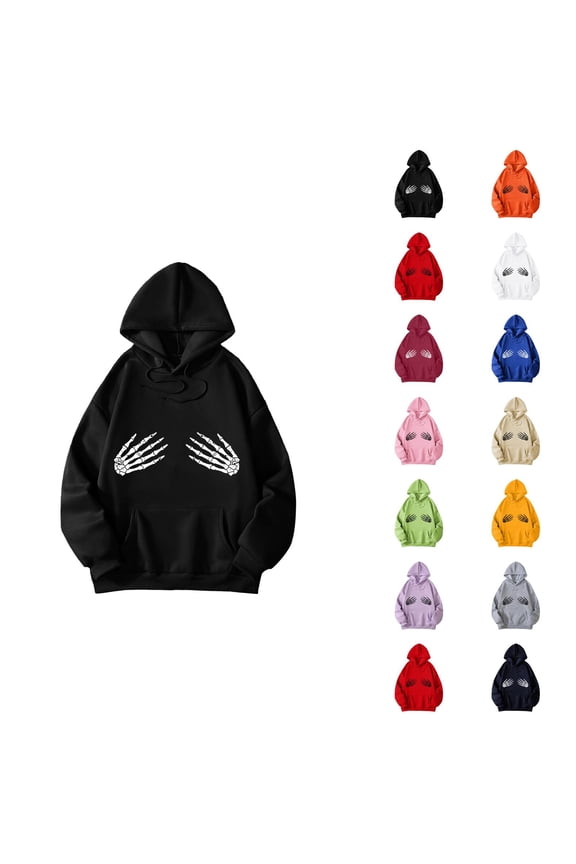 Funny Halloween Skeleton Hoodies for Women Casual Oversized Hooded Sweatshirt with Pockets Pullover Tops