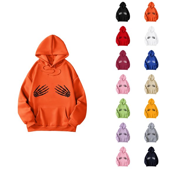 Funny Halloween Skeleton Hoodies for Women Casual Oversized Hooded Sweatshirt with Pockets Pullover Tops