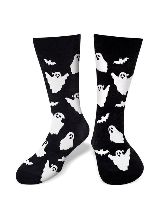 Funny Halloween Socks for Men Women Teen Boys - Ghost Spooky Bats Fun Novelty Crazy Funky Silly Cute Dress Crew Cool Socks - Halloween Gifts Costumes