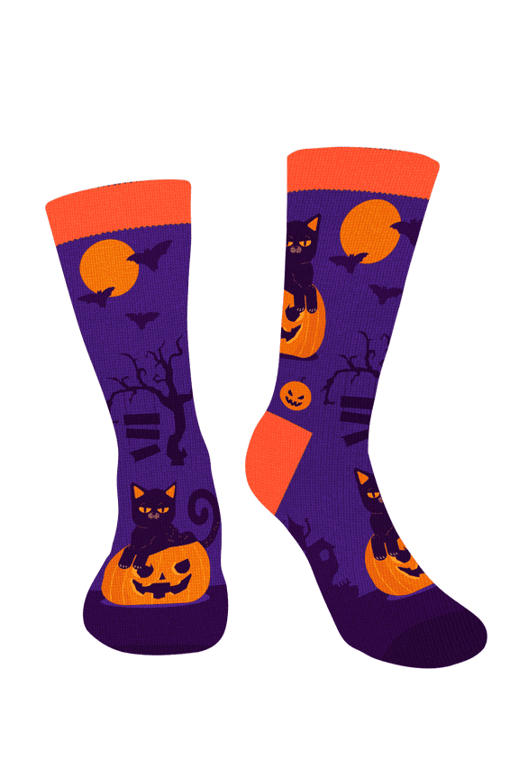 Funny Halloween Socks for Men Women Teen Boys- Pumpkin Cat Fun Novelty Cute Crazy Funky Dress Crew Cool Socks - Halloween Gifts Stockings Costumes Gifts for Cat Lovers