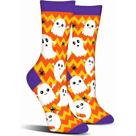 Funny Halloween Socks for Women Ladies Teen Girls- Ghost Spooky Fun Cute Womens Novelty Crazy Funky Dress Crew Socks - Halloween Gifts Stockings Costumes