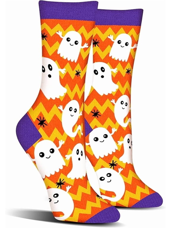 Funny Halloween Socks for Women Ladies Teen Girls- Ghost Spooky Fun Cute Womens Novelty Crazy Funky Dress Crew Socks - Halloween Gifts Stockings Costumes