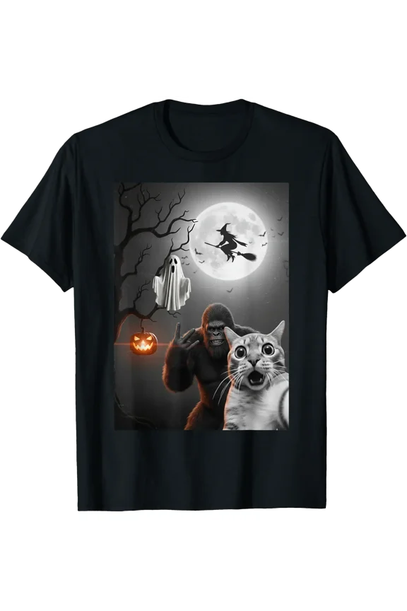 Funny Halloween Spooky Cat Ghost Bigfoot Costume Men Women T-Shirt, Unisex T-Shirt