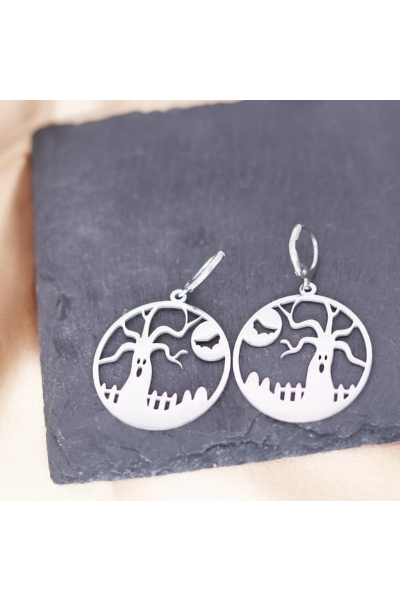 Funny Halloween Spooky Charms Geometric Tree Ghost Pendants Piercing Huggies Hoop Earring Stainless Steel Jewelry Gifts