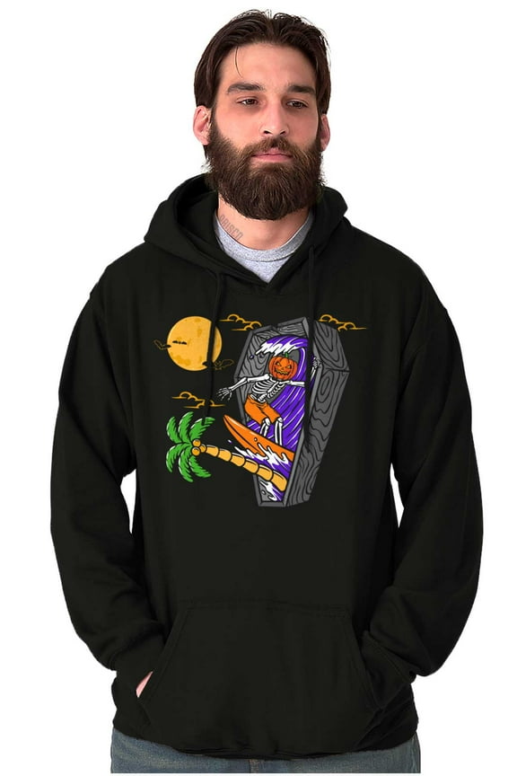 Funny Halloween Surfing Skeleton Hoodie Sweatshirt Women Men Brisco Brands M