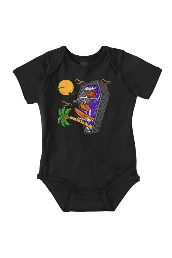 Funny Halloween Surfing Skeleton Romper Boys or Girls Infant Baby Brisco Brands 12M