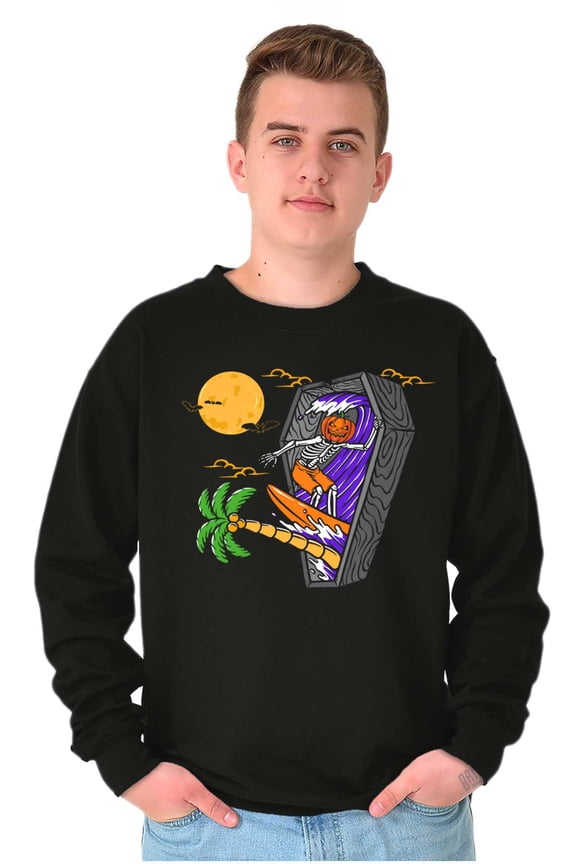 Funny Halloween Surfing Skeleton Sweatshirt for Men or Women Brisco Brands X