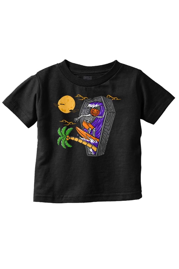 Funny Halloween Surfing Skeleton Toddler Boy Girl T Shirt Infant Toddler Brisco Brands 12M