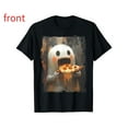 thumbnail image 1 of Funny Halloween T-Shirt, Cute Pizza Ghost Eating Pizza Graphic Tee, Colorful Tops, Food Lover Graphic Tees，Classic，cotton，black，S-5XL, 1 of 1
