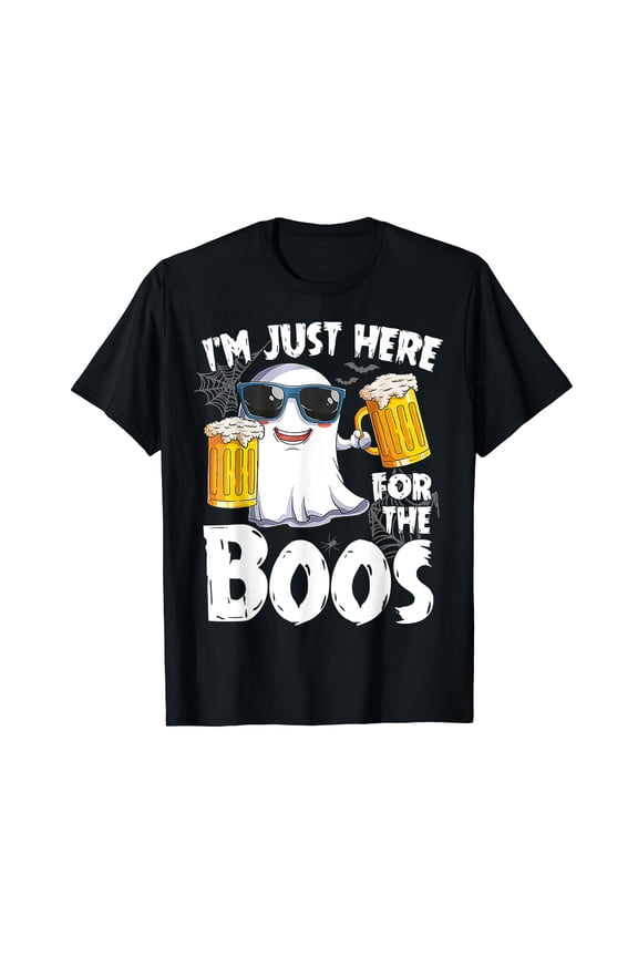 Funny Halloween Tee I'm Just Here For The Boos Costume Gift Black T-Shirt Casual Cotton Tee