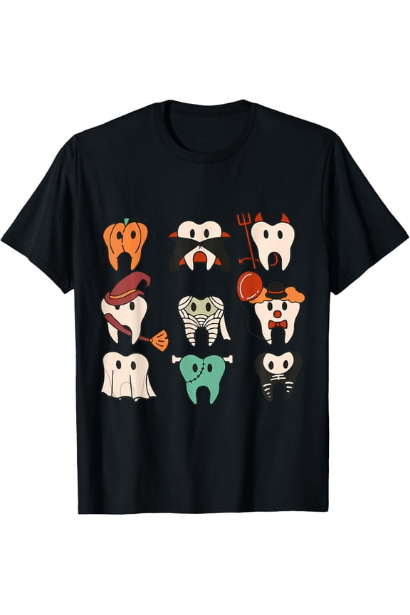 Funny Halloween Teeth Spooky Season Dentist Dental Squad T-Shirt Shirts