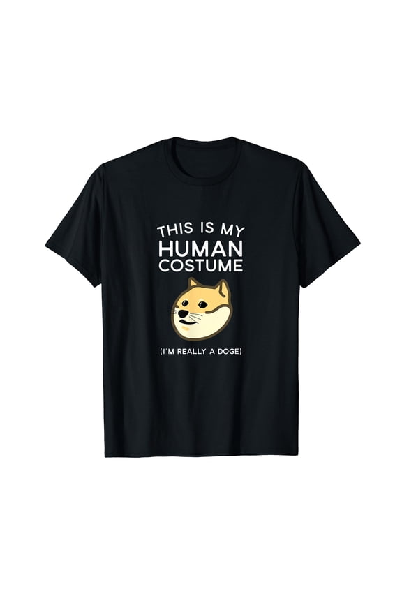 Funny Halloween This Is My Human Costume Doge Meme Short Sleeve T-Shirt Black Tee