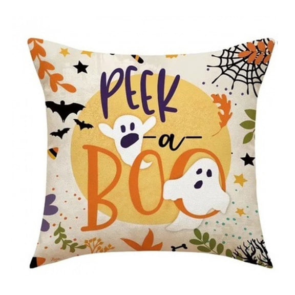 Funny Halloween Throw Pillow Cover, Linen Printed Sofa Cushion Cover for Home Party Decor, B