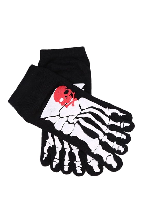 Funny Halloween Toe Socks Men Holiday Novelty Scary Terror Skull Skeleton Printed Toe Separator Five Finger Short Socks