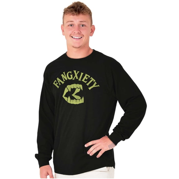 Funny Halloween Vampire Fang Anxiety Long Sleeve TShirt Men Women Brisco Brands S