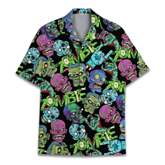 Funny Halloween Zombie Hawaiian Shirt For Men Colorful Skull Mens Hawaiian Shirts Short Sleeve Button Down Shirt Men TO1