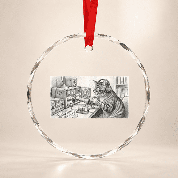 Funny Ham Radio Cat Amateur Radio Operator Cw Morse Code Glass Ornament