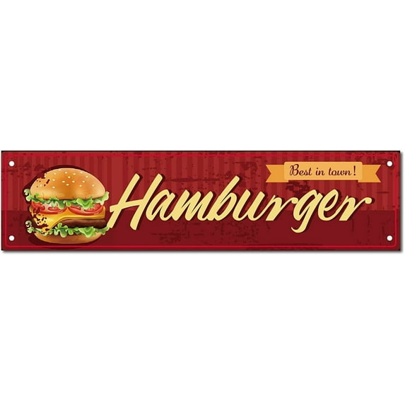 Funny Hamburger Metal Tin Signs Vintage Long Wall Art Decor Retro Plaque Artwork for Outdoors Man Cave Kitchen Garden Garage Bar Pub Cafe Farmhouse Decrative 16" x 4" Clear