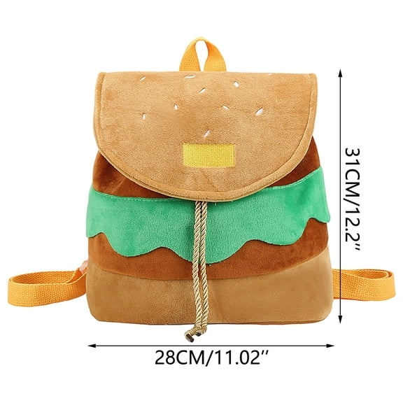 Funny Hamburger Shaped Backpack, Food Design Soft Cloth Bookbag, Cute Plush Toy Daypack, Casual Travel Drawstring Backpack