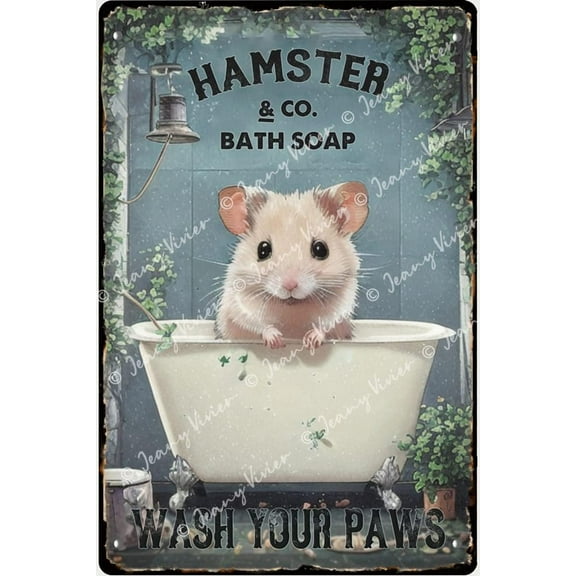 Funny Hamster Bathroom Decor, Hamster Decor, Hamster Gifts for Hamster Lovers, Vintage Style - Toilet Use, Wash Your Paws Sign, Hang or Stand On Desk, Housewarming Gift 12x16 Inches