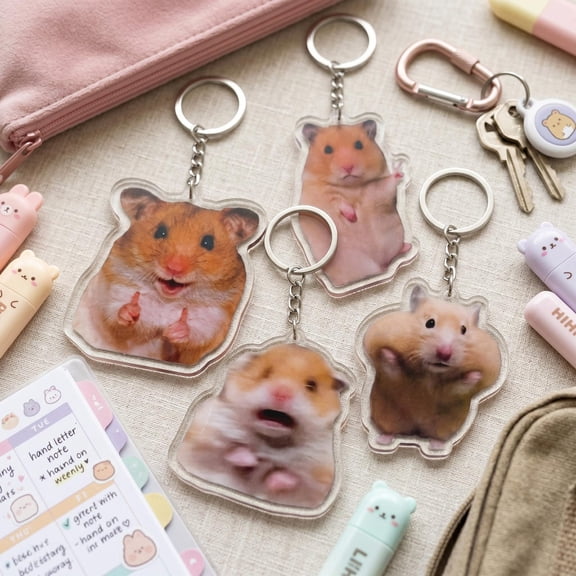 Funny Hamster Meme Acrylic Keychain, Screaming Hamster Keyring, Thumbs Up Animal Charm, Cute Pet Lover Gift, Gen Z Humor Backpack Accessory (1 keychain)