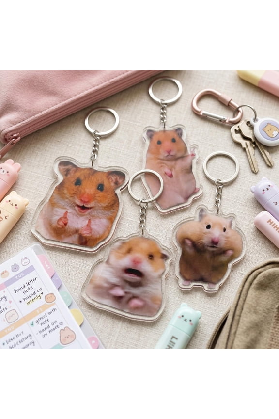 Funny Hamster Meme Acrylic Keychain, Screaming Hamster Keyring, Thumbs Up Animal Charm, Cute Pet Lover Gift, Gen Z Humor Backpack Accessory (1 keychain)