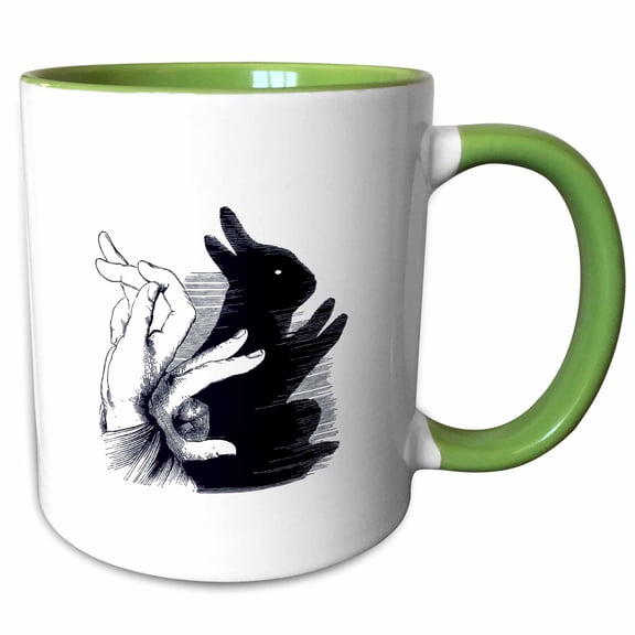 3drose, Funny Hand Shadows Design with Bunny Rabbit Shadow, 11oz Two-tone Green Mug