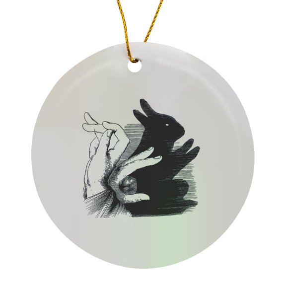 3drose, Funny Hand Shadows Design with Bunny Rabbit Shadow, Circle Porcelain Ornament