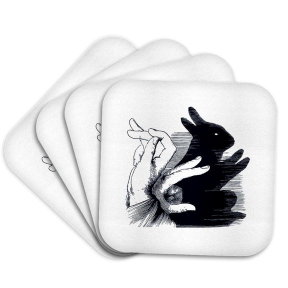 3drose, Funny Hand Shadows Design with Bunny Rabbit Shadow, Set of 4 Coasters - Soft