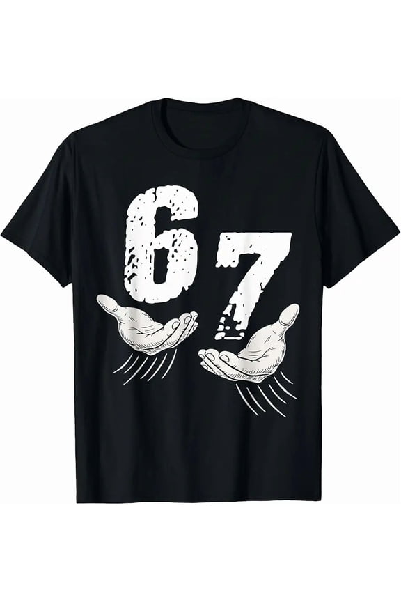 Funny Hands 67 Birthday Number Graphic for Men Short Sleeve Casual T-Shirt