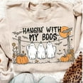 thumbnail image 1 of Funny Hanging Ghosts Halloween Sweatshirt, Hangin’ With My Boos Crewneck, Cute Pumpkin and Bat Pullover, 1 of 5