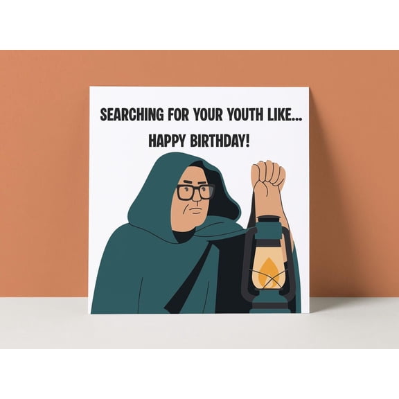 Funny Happy Birthday Card – "Searching for Your Youth" Design – Blank Inside with Envelope – Perfect for Gifting to Friends or Family on Their Special Day