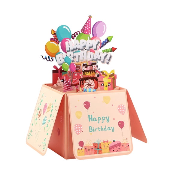 Funny Happy Birthday Pop Up Card – 3D Birthday Gift Box with Mylar Balloon Explosion, Sweet Handmade Foldable Celebration Cards for Daughter, Son, Mom, Dad, Friend, Adults and Kids