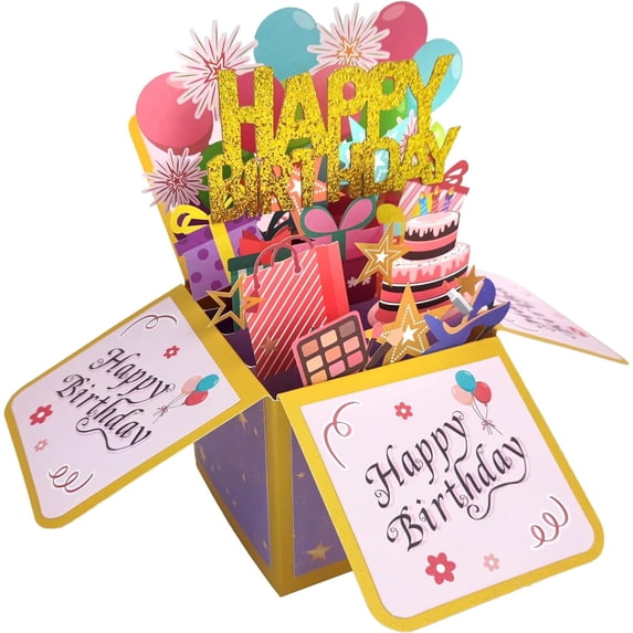 Funny Happy Birthday Pop Up Card, Sweet 3D Birthday Gift Box with Envelopes for Adults and Kids