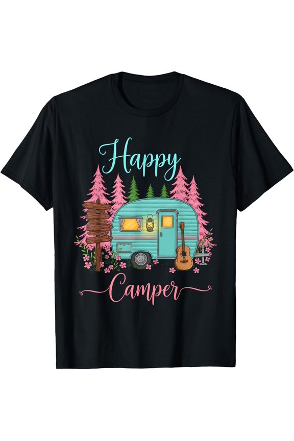 Funny Happy Camping Camper Camp Lover Trailer RV Women Kids T-Shirt