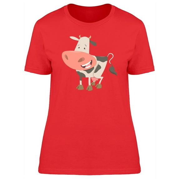 Funny Happy Cow Cartoon T-Shirt Women -Image by Shutterstock, Female Small