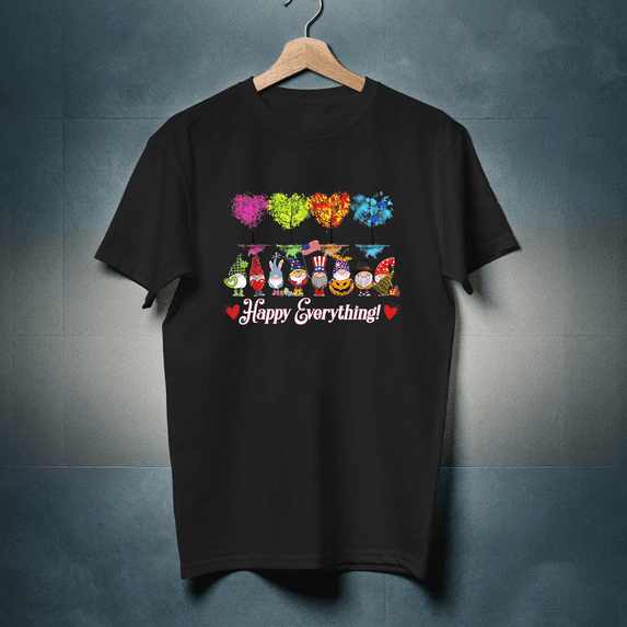 Funny Happy Everything Gnomies Every Season All Year Tree Graphic H25588 T-Shirt, for Men and Women, Up to Size 5XL
