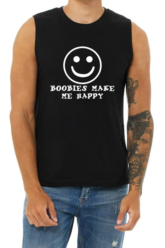 Funny Happy Face Adult Humor Sayings T-shirt Mens Cut Off Shirts Muscle Shirts Graphic Tees