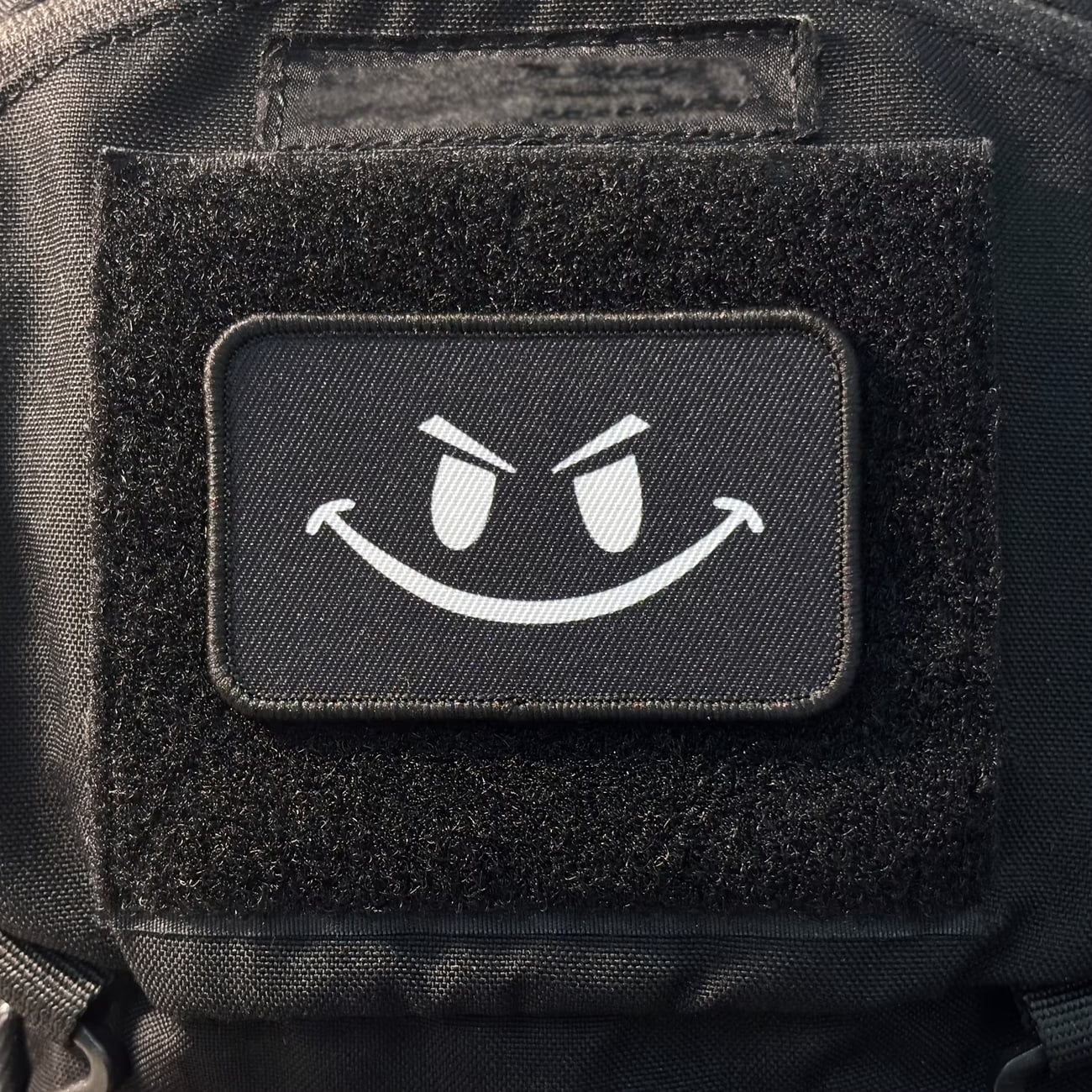 Funny Happy Face Patch - Hook & Loop Badge for Backpacks, Hats, and Bags