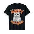 thumbnail image 1 of Funny Happy Owl-Ween Halloween Ghost Owl Lovers Crew Neck Black T-Shirt, 1 of 5