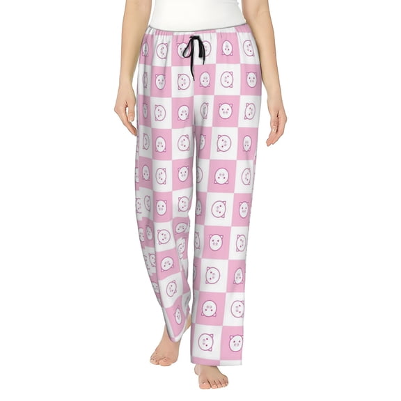 Funny Happy Piggy Faces Women's Comfy Pajama Pants with Pockets,Soft Stretch Drawstring Lounge Pants, Soft Casual Wide Leg PJS Sleep Bottoms Small