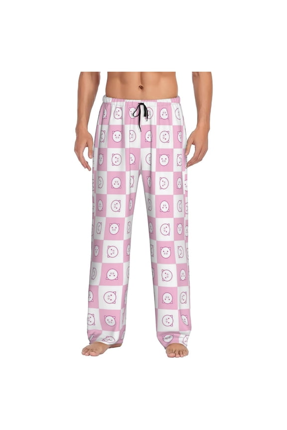 Funny Happy Piggy Faces Men's Pajama Pants Soft Breathable Sleep Lounge Pants With Pockets, Elastic Waist Pjs Bottoms For Nightwear & Home Large
