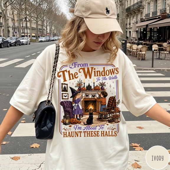 Funny Haunt These Halls Halloween Shirt, Vintage Halloween Graphic Tee, Retro Spooky T-Shirt, Haunted House Fall Shirt, Halloween Lover Gift