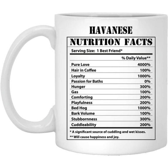 Funny Havanese Nutritional Facts Coffee Mug Dogs Lovers Birthday Gifts 2022 Christmas Nutrition Cup Ceramic White 11oz