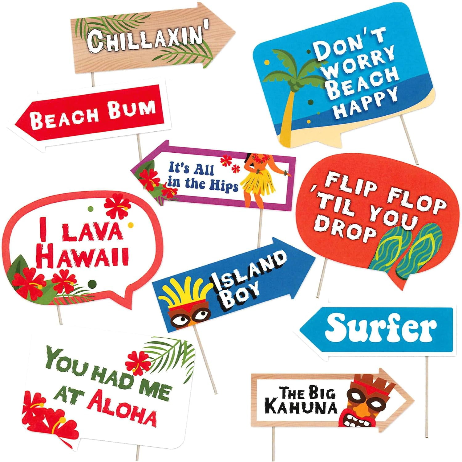 Funny Hawaiian Luau Photo Booth Props - Hawaiian Party Decorations ...