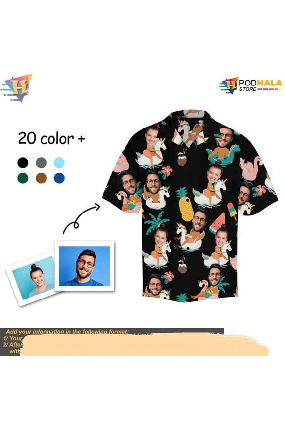 Funny Hawaiian Shirt with Faces, Custom Photo Beach Party, Personalized Shirt