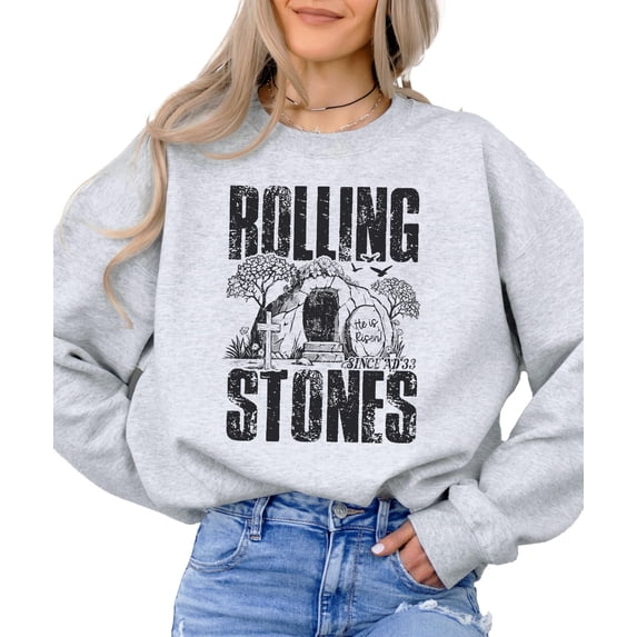 Funny He Is Risen Easter Unisex Sweatshirt - Christian Empty Tomb Graphic Crewneck Gray Sweatshirt Adult Medium