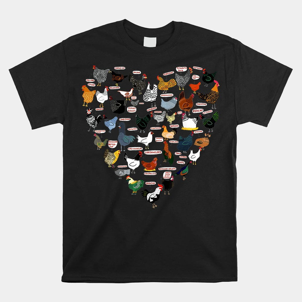 Funny Heart Design List Of Chicken Breeds Shirt