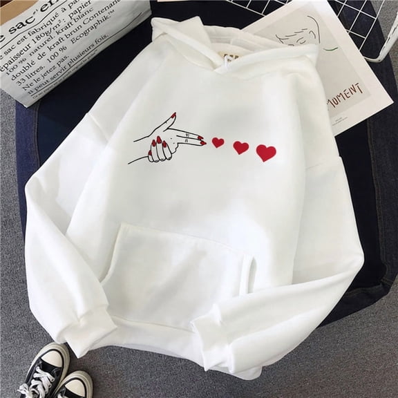 Funny Heart Pattern Printed Kangaroo Pocket Hoodies 90s Casual Sweatshirts Graphic Y2k Hooded Women's Gothic Streetwear Clothes