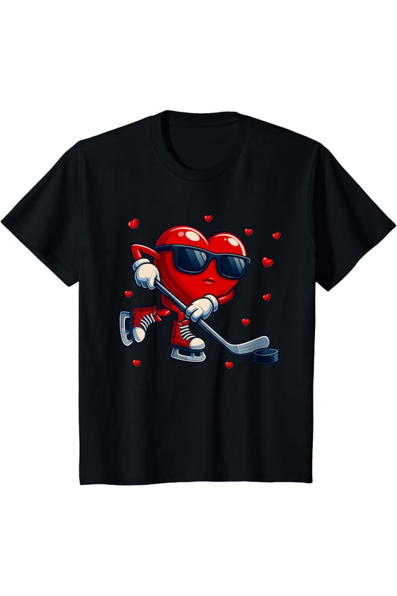 Funny Heart Playing Hockey Valentine Outfit Boy T-Shirt